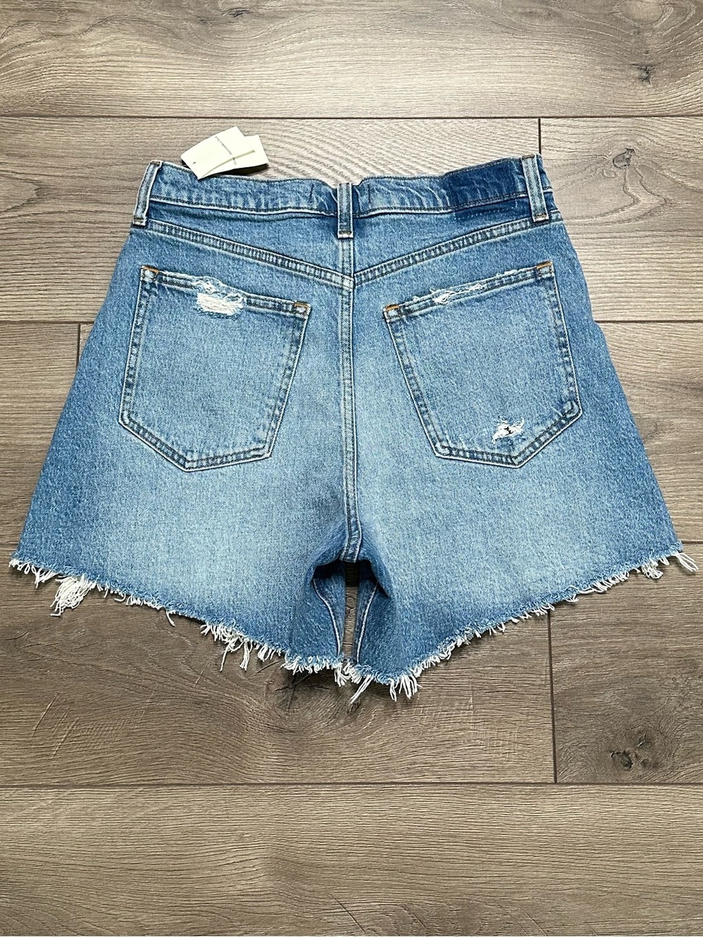 Abercrombie & Fitch The Dad High Rise Stretch Frayed Blue Jean Shorts Size 28 - Picture 3 of 8
